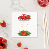 ヴィンテージレッドトラック結婚ポインセチア スタンダードカクテルナプキン (インサイチュ)