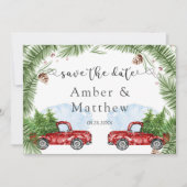 ヴィンテージレッドトラック結婚式の日付カードを保存 セーブザデート (正面)