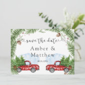 ヴィンテージレッドトラック結婚式の日付カードを保存 セーブザデート (スタンド正面)