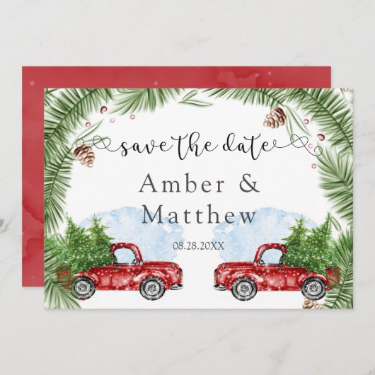 ヴィンテージレッドトラック結婚式の日付カードを保存 セーブザデート (正面/裏面)