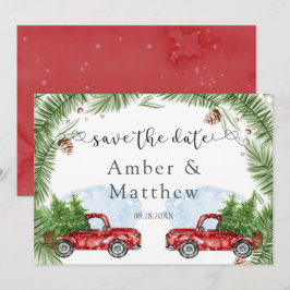 ヴィンテージレッドトラック結婚式の日付カードを保存 セーブザデート