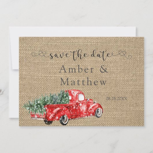 ヴィンテージレッドトラック結婚式の日付カードを保存 セーブザデート (正面)