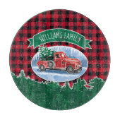 ヴィンテージレッドトラック赤バッファロープレイドクリスマス カッティングボード (正面)