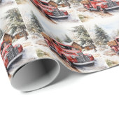 ヴィンテージレッドトラック雪クリスマスツリー ラッピングペーパー (ロールコーナー)