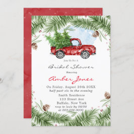 ヴィンテージレッドトラック雪ブライダルシャワー招待 招待状