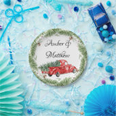 ヴィンテージレッドトラック雪結婚クリスマス紙Pl ペーパープレート (パーティー)