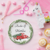 ヴィンテージレッドトラック雪結婚クリスマス紙Pl ペーパープレート (パーティー)