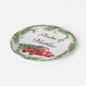 ヴィンテージレッドトラック雪結婚クリスマス紙Pl ペーパープレート (アングル)