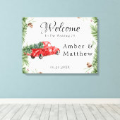 ヴィンテージレッドトラック雪結婚クリスマスPr キャンバスプリント (インサイチュ (ウッドフロア))