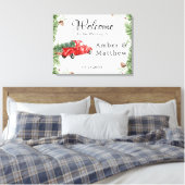 ヴィンテージレッドトラック雪結婚クリスマスPr キャンバスプリント (インサイチュ (寝室))