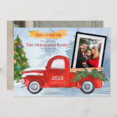 ヴィンテージレッドトラック2写真メリークリスマス シーズンカード (正面/裏面)