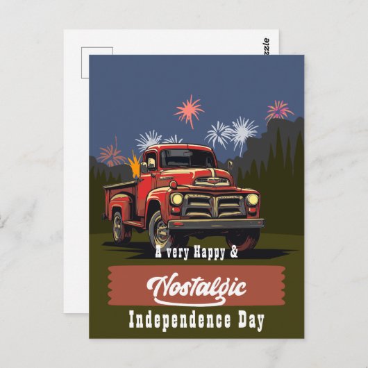 ヴィンテージレッドトラック7月4日のご挨拶 ポストカード (正面/裏面)