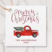 ヴィンテージレッドトラック |クリスマスギフトタグ フェイバータグ (正面)