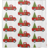 ヴィンテージレッドトラック(クリスマスツリー付き) シャワーカーテン (正面)