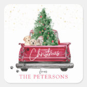 ヴィンテージレッドトラック | クリスマスパピズポープリント スクエアシール (正面)
