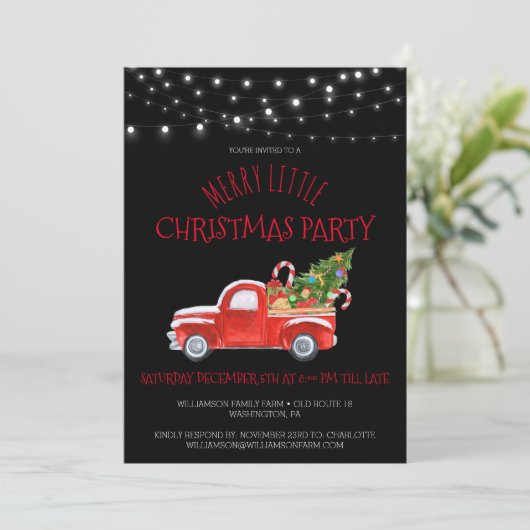 ヴィンテージレッドトラック&バッファロープレイドクリスマスパーティー 招待状 (スタンド正面)