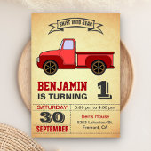 ヴィンテージレッドトラック ファーストバースデーパーティー招待状 招待状