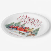 ヴィンテージレッドトラック |家族のクリスマスパーソナライズされた ペーパープレート (アングル)