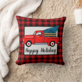 ヴィンテージレッドトラック、幸せな休日、バッファロープライド クッション (ブランケット)