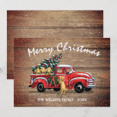 ヴィンテージレッドトラック(犬のクリスマス付素朴き) シーズンカード (正面/裏面)