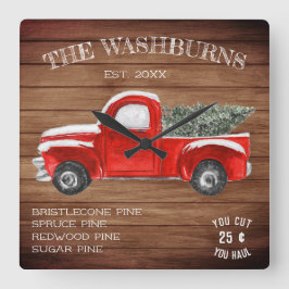 ヴィンテージレッドトラック |農家のクリスマス スクエア壁時計