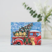 ヴィンテージレッドトラックw/ドッグクリスマスパーティー インビテーションポストカード (スタンド正面)