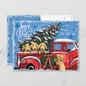 ヴィンテージレッドトラックw/Dogsクリスマスパーティー インビテーションポストカード (正面/裏面)