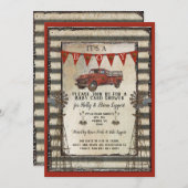 ヴィンテージレッドトラッ素朴クファームパーソナライズされたハウス 招待状 (正面/裏面)