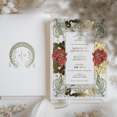 ヴィンテージレッドトルピス&金ゴールド結婚ズアールヌーボー 箔招待状