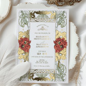 ヴィンテージレッドトルピス&金ゴールド結婚ズアールヌーボー 箔招待状