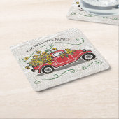 ヴィンテージレッドト素朴ラックひまわりのモノグラム スクエアペーパーコースター (アングル)