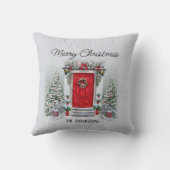 ヴィンテージレッドドアメリークリスマスホリデー名 クッション (裏面)