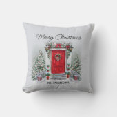 ヴィンテージレッドドアメリークリスマスホリデー名 クッション (正面)