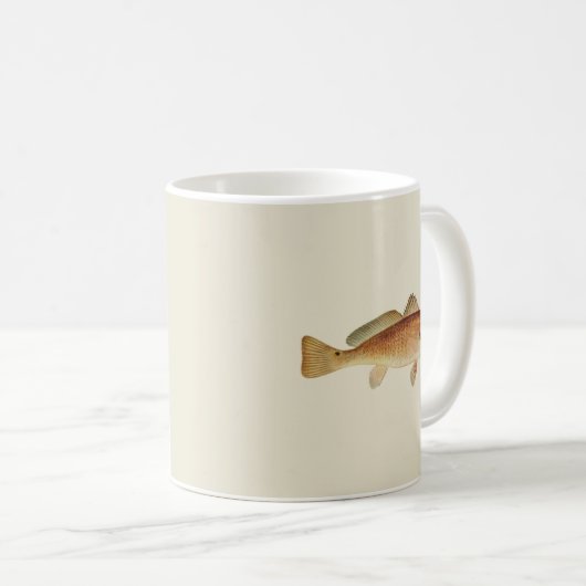 ヴィンテージレッドドラムイラストレーションオンクリーム背景 コーヒーマグカップ (正面右)