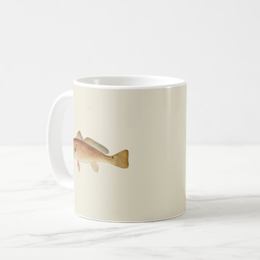 ヴィンテージレッドドラムイラストレーションオンクリーム背景 コーヒーマグカップ (正面左)