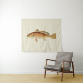 ヴィンテージレッドドラムイラストレーションオンクリーム背景 タペストリー (インサイチュ(横))