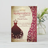 ヴィンテージレッドドレスダマスク金ゴールドティアラ・キンセアニラ 招待状 (スタンド正面)