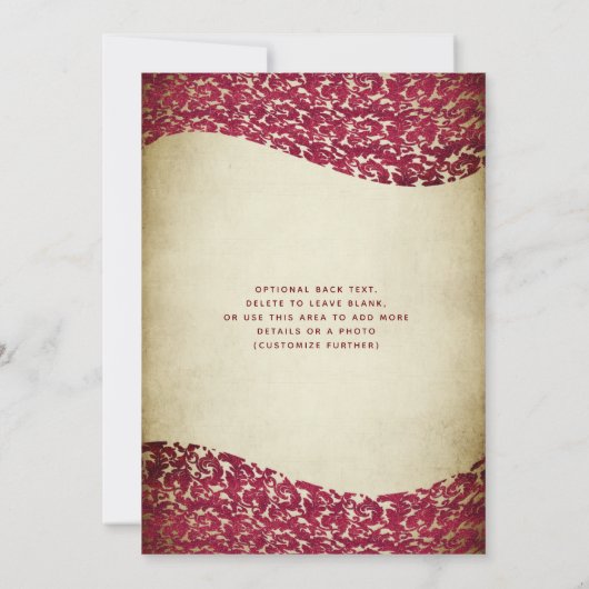 ヴィンテージレッドドレスダマスク金ゴールドティアラ・キンセアニラ 招待状 (裏面)