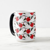 ヴィンテージレッドハイビスカスシームレスフローラデザイン モーフィングマグカップ (正面左)