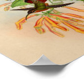 ヴィンテージレッドハミングバードプリントオレンジ色の花 ポスター (角)