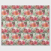 ヴィンテージレッドハンド絵を描フローラクリスマスフラワー ラッピングペーパー (フラット)