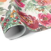 ヴィンテージレッドハンド絵を描フローラクリスマスフラワー ラッピングペーパー (ロールコーナー)