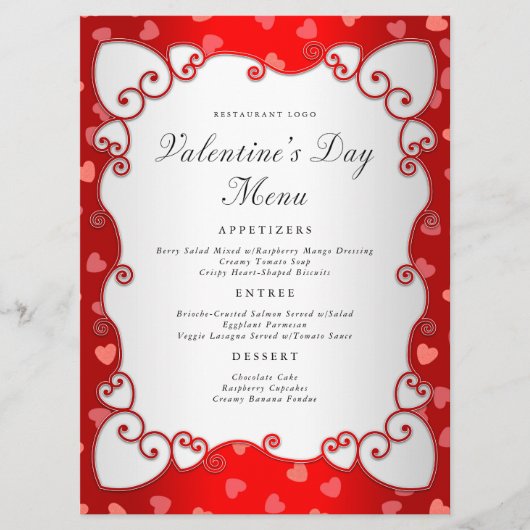 ヴィンテージレッドバレンタインデーピンクハート縁ど メニュー (正面)