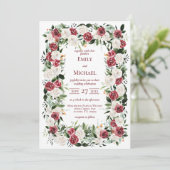 ヴィンテージレッドバーガンディホワイトローズフレーム招待状 招待状 (スタンド正面)