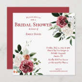ヴィンテージレッドバーガンディホワイトローズブライダルシャワー 招待状 (正面/裏面)