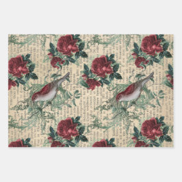 ヴィンテージレッドバーズ&バード ラッピングペーパーシート