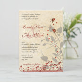 ヴィンテージレッドバードハート結婚式招待状 招待状 (スタンド正面)