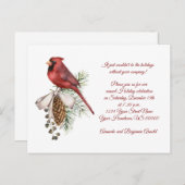 ヴィンテージレッドバードパインコーンリボンホリデーパーティー ポストカード (正面/裏面)