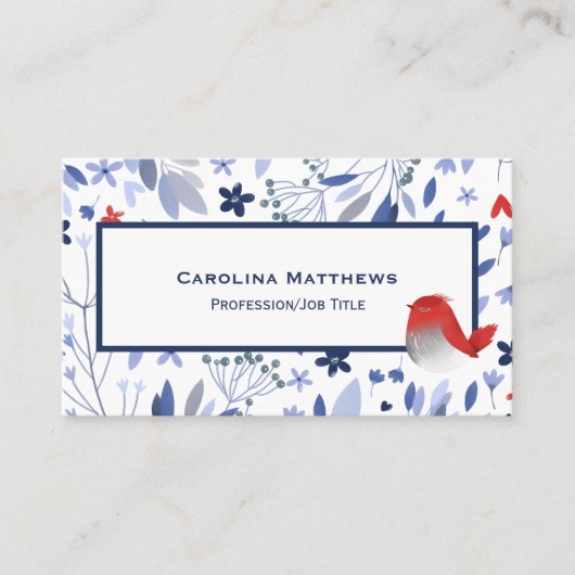 ヴィンテージレッドバードブルーフローラ水色 名刺 (正面)