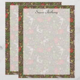 ヴィンテージレッドビクトリアンデイジーバードガーデン紙